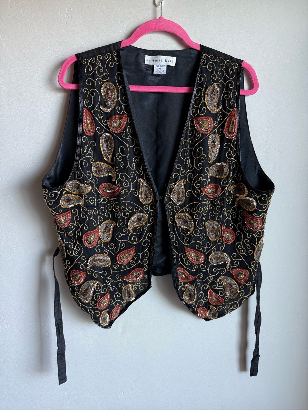 Vintage Silk Beaded Vest with Paisley Pattern